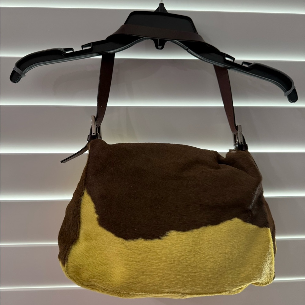 FENDI VINTAGE Pony Hair Mama Bag Brown/Yellow Women's Bag - Picture 5 of 13